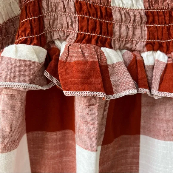 NWT | Size | Smocked Cotton Dress Rust Red/White, Checked - Picture 9 of 9